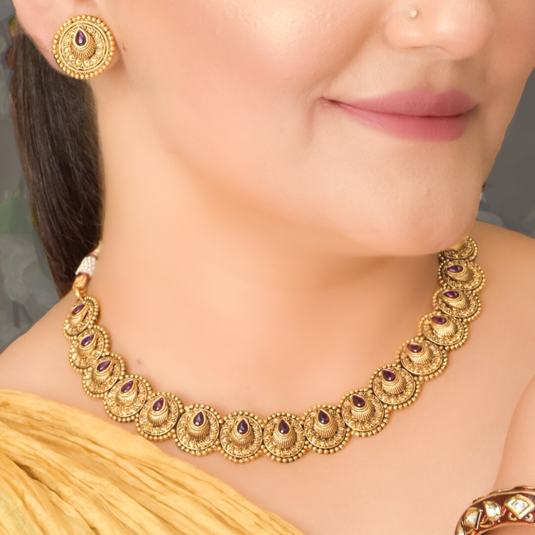Gold Plated India Antique Jewelry Set South India Jewellery - Etsy