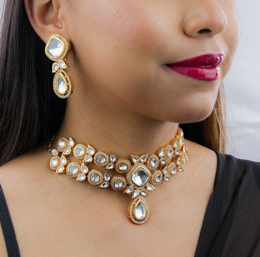 Buy Uncut Kundan Set Sabyasachi Choker Polki Diamond Necklace Gold Online in India - Etsy